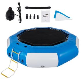VEVOR Inflatable Water Trampoline, 13ft Recreational Water Bouncer with Escalator, Round Inflatable Water Trampoline in Blue and White