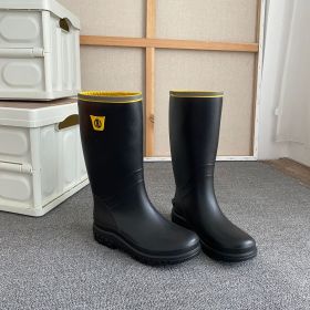 Men's Rain Boots Wear-resistant Waterproof Non-slip Knee High Rain Shoes For Outdoor Working Fishing (Color: BLACK, size: 9.5)