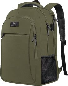 15.6 Inch Travel Laptop Backpack, Sturdy Computer Backpack for Women Men with USB Charging Port (Color: Green)