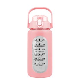 Glass Water Bottle Sports Water Bottle Motivational Water Bottle Water Intake Tracker Bottle with Straw Time Marker Silicone Sleeve Handle for Gy (Color: Pink, Capacity: 32OZ)