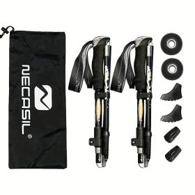 Five Section Folding Trekking Cane For Hiking And Walking - Lightweight 7075 Aluminum, Strong And Durable Outer Lock And High-density EVA Grip (Color: BLACK)